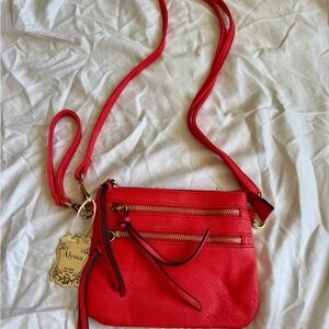 Alyssa Bold Red Crossbody Bag with Adjustable Strap and Gold Accents